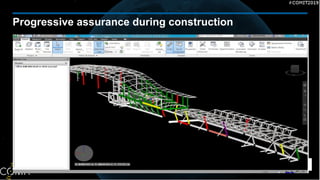 • Validating as-built vs design by laser scanning
• Laser scan processed to produce point cloud accurate to <5mm
• Compare point cloud & design model
27
Progressive assurance during construction
 