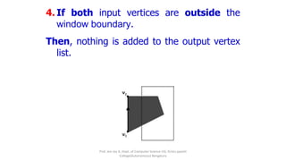 4. If both input vertices are outside the
window boundary.
Then, nothing is added to the output vertex
list.
Prof. Jeo Joy A, Dept. of Computer Science UG, Kristu jayanti
College(Autonomous) Bengaluru
 