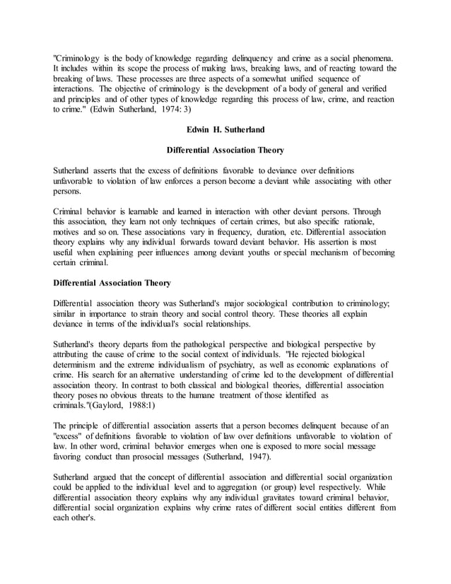 Sutherland's differential association theory PDF