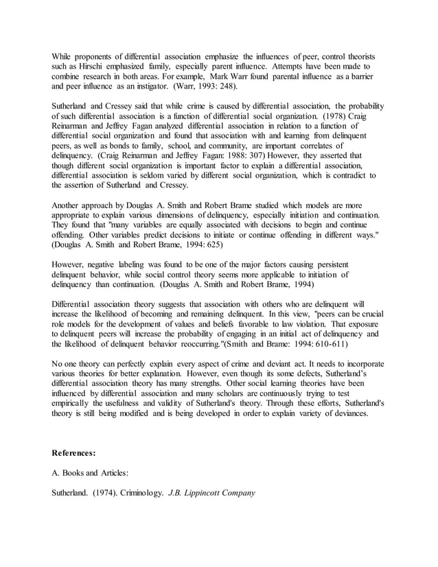 Sutherland's differential association theory