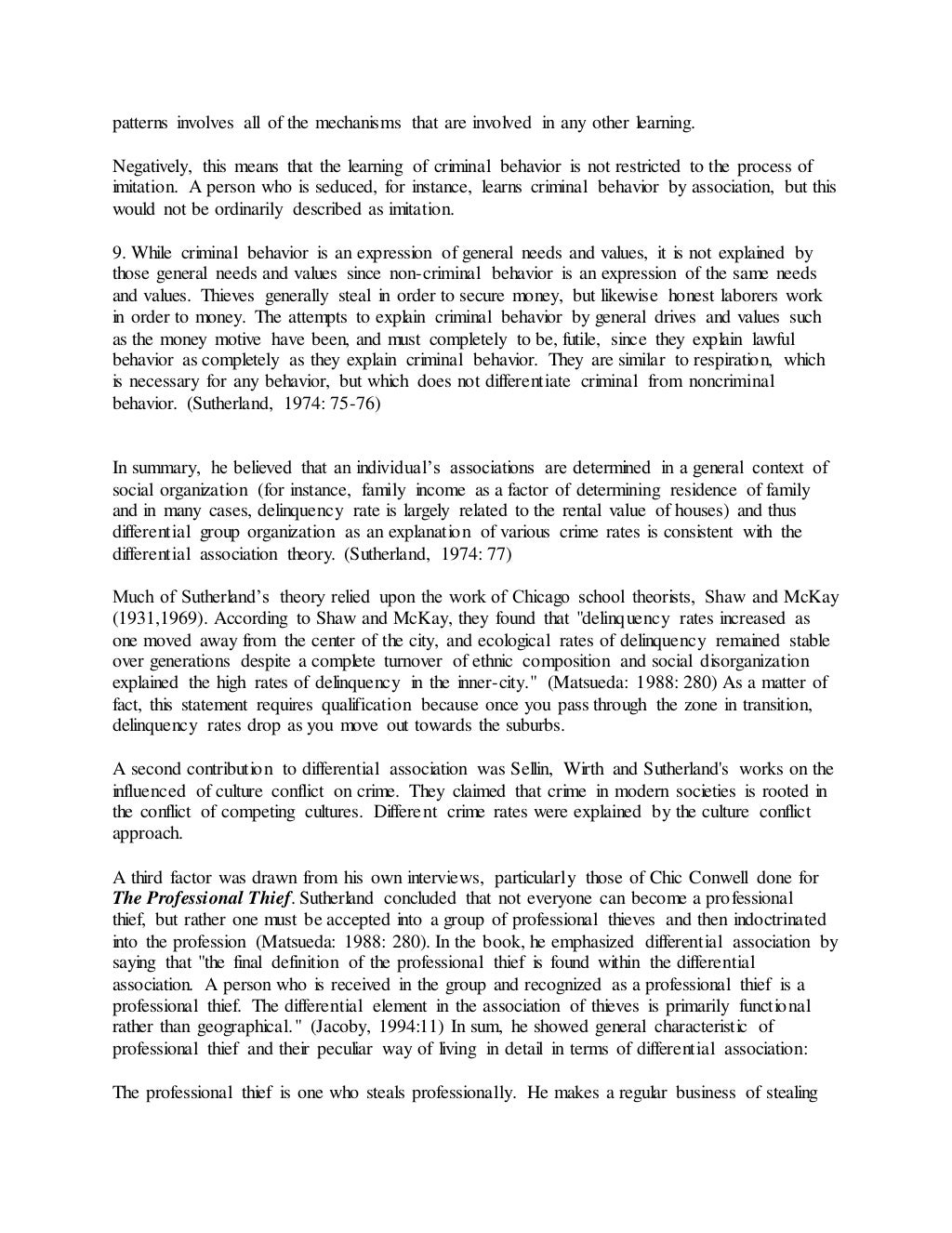 Sutherland's differential association theory