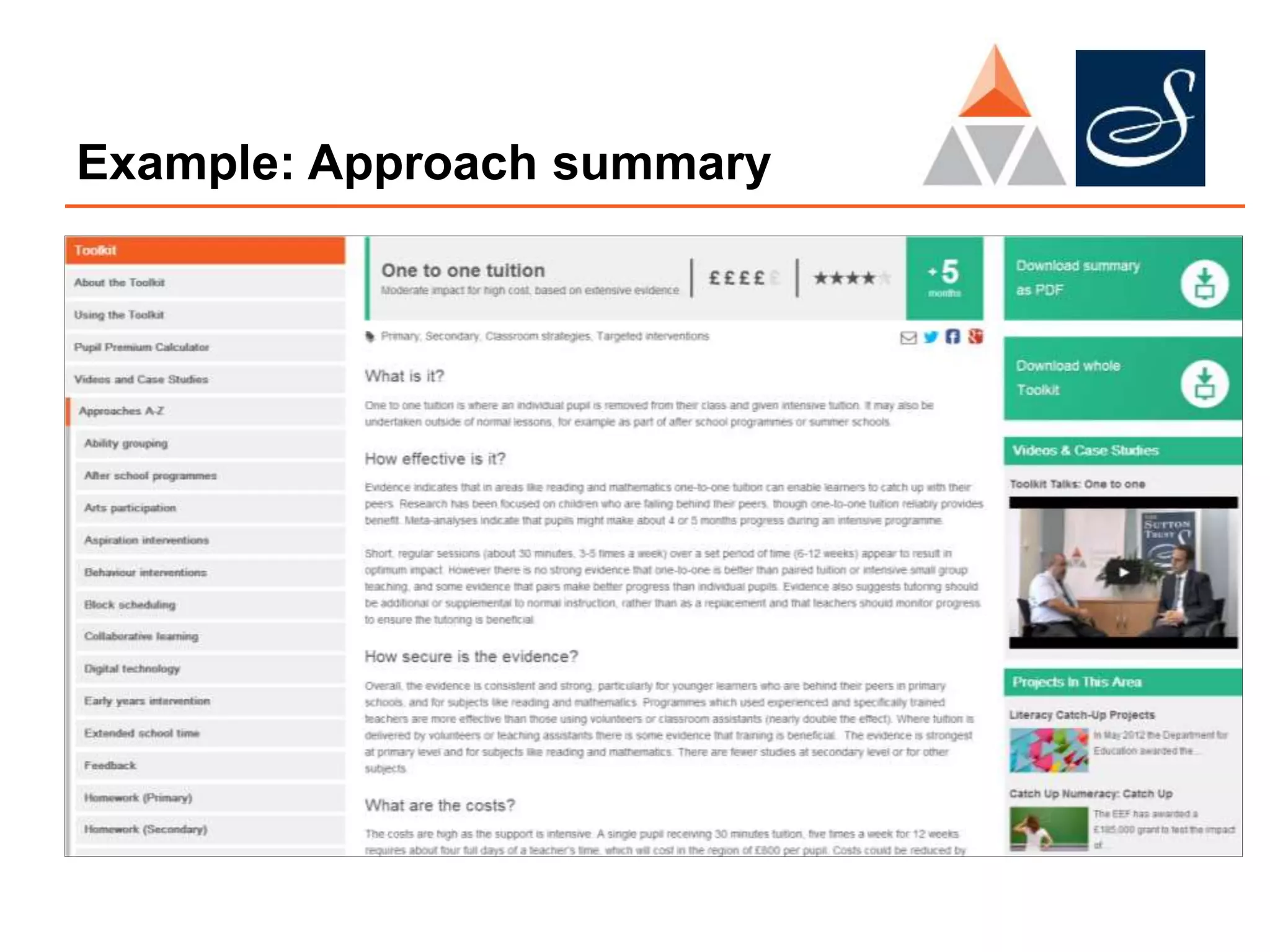 Example: Approach summary
 