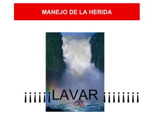 MANEJO DE LA HERIDA
¡¡¡¡¡¡LAVAR ¡¡¡¡¡¡¡¡
 