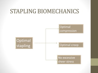 STAPLING BIOMECHANICS
Optimal
stapling
Optimal
compression
Optimal creep
No excessive
sheer stress
 