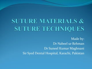 Made by: Dr Nabeel ur Rehman Dr Suneel Kumar Maghnani Sir Syed Dental Hospital, Karachi, Pakistan 