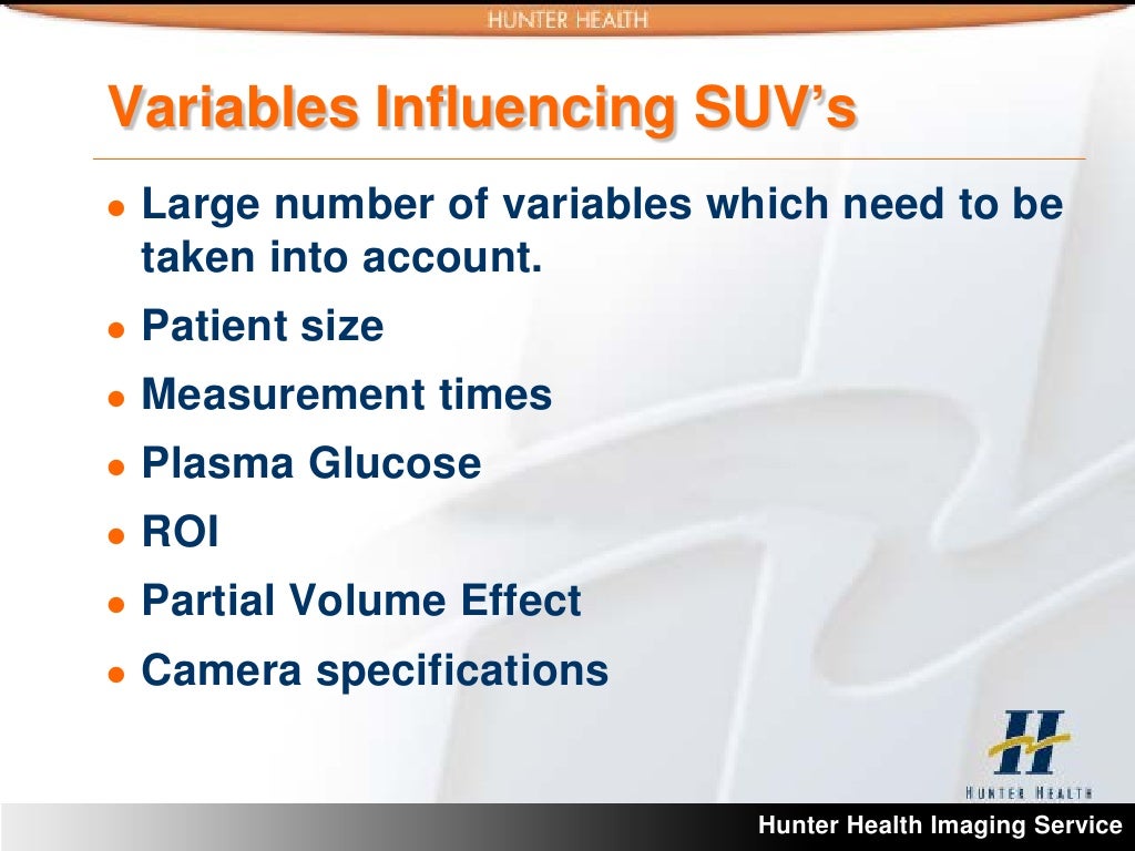 SUV standardised uptake values in pet scanning