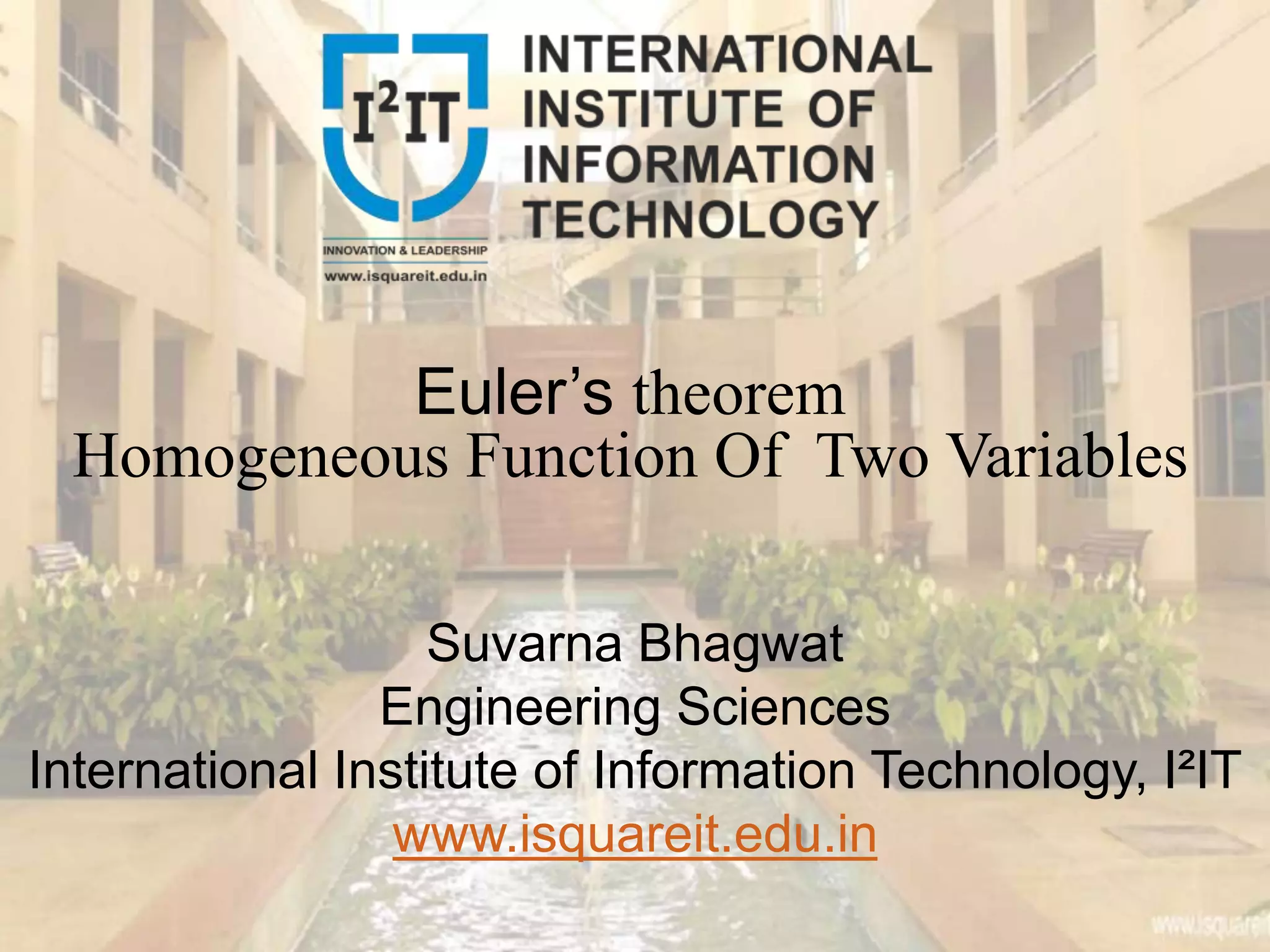 Euler’s Theorem Homogeneous Function Of Two Variables | PPTX