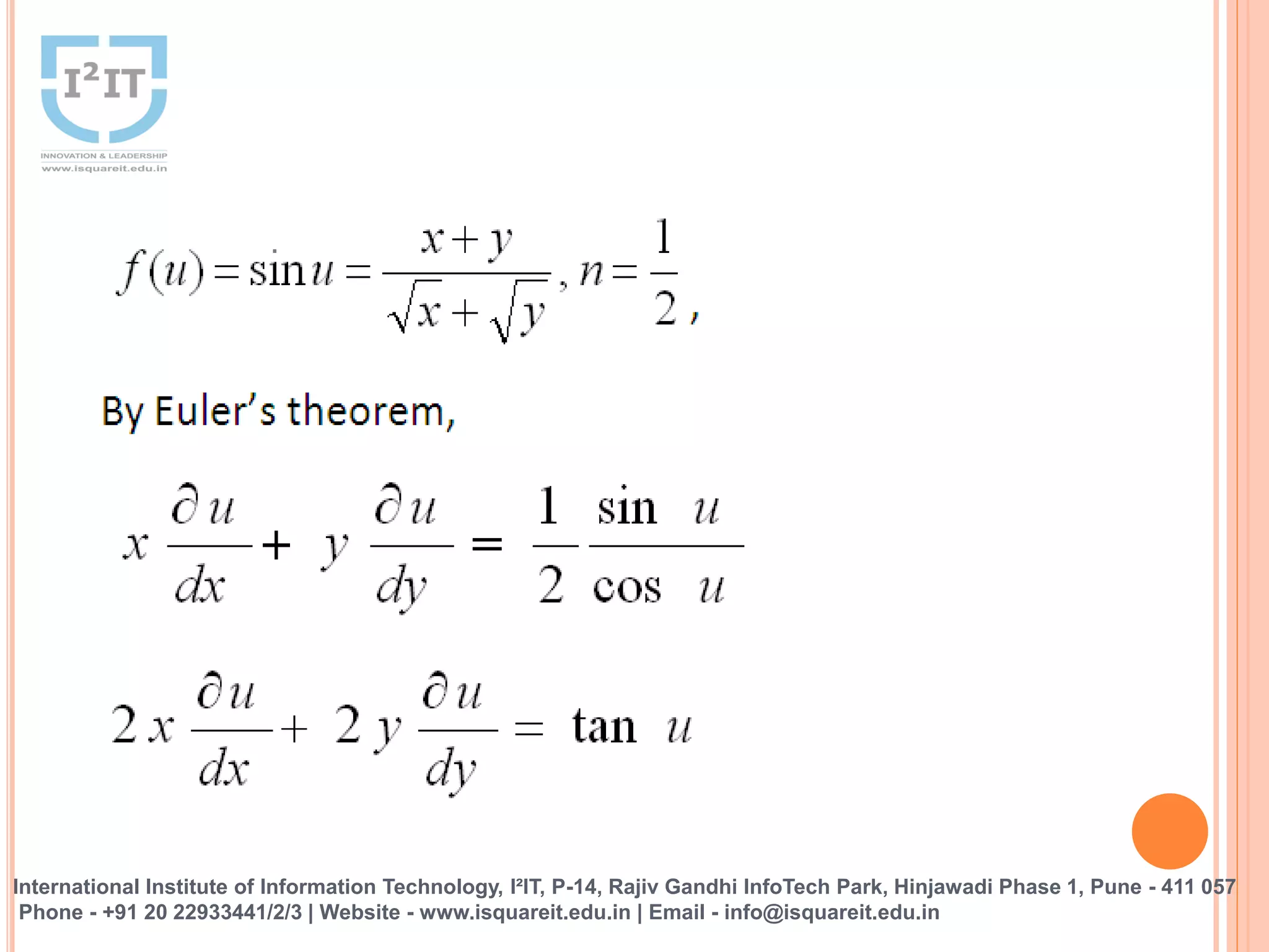 Euler’s Theorem Homogeneous Function Of Two Variables | PPTX