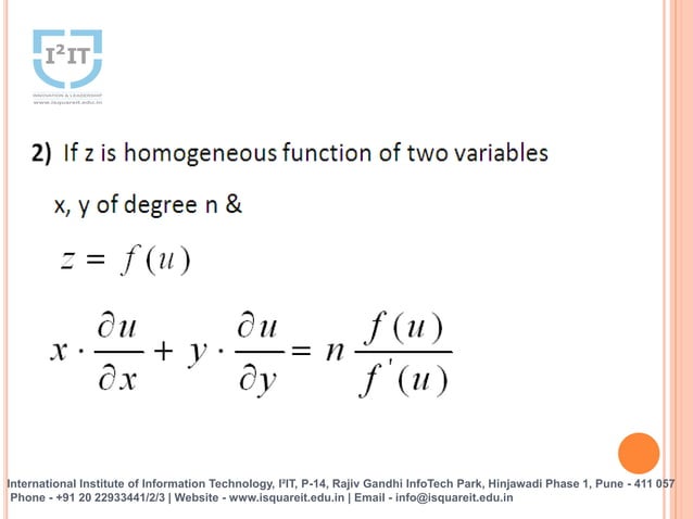 Euler’s Theorem Homogeneous Function Of Two Variables | PPTX
