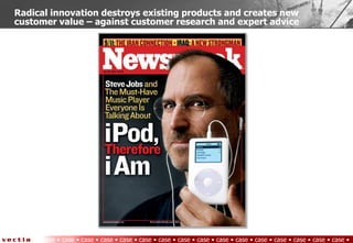 Radical innovation destroys existing products and creates new
customer value – against customer research and expert advice




      case • case • case • case • case • case • case • case • case • case • case • case • case • case • case • case •
                                                     7
 