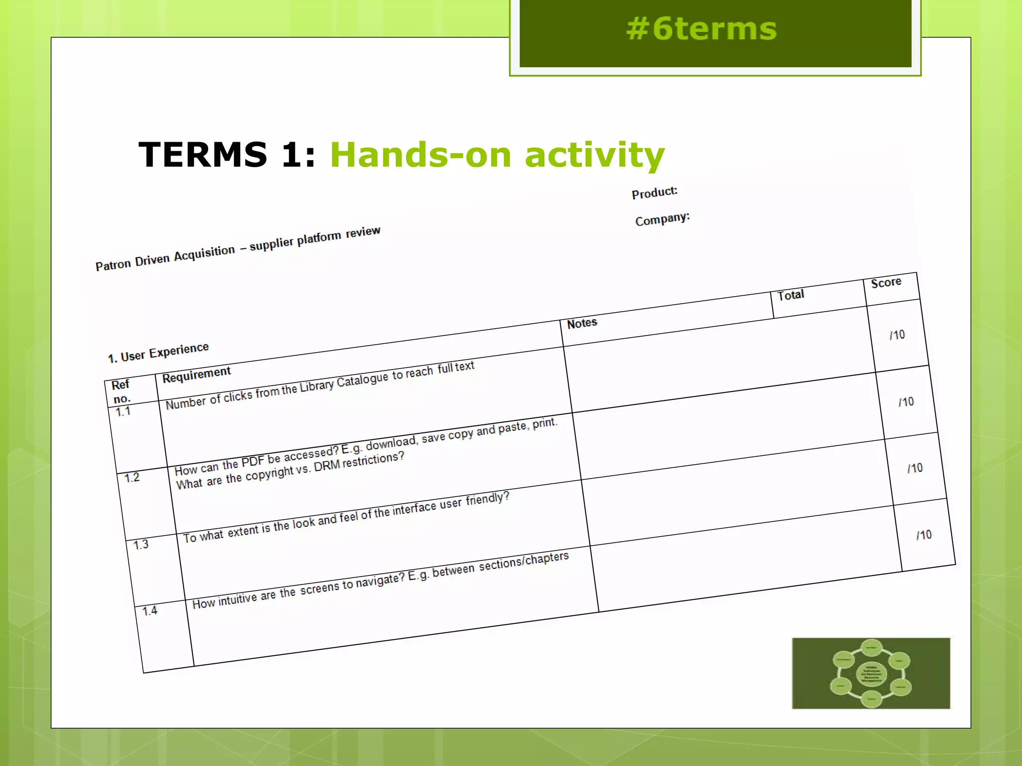 TERMS 1: Hands-on activity
 