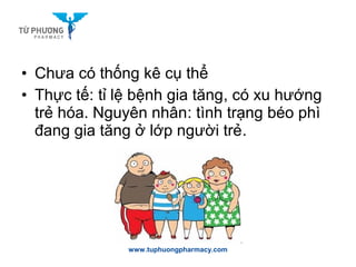 • Chưa có thống kê cụ thể
• Thực tế: tỉ lệ bệnh gia tăng, có xu hướng
trẻ hóa. Nguyên nhân: tình trạng béo phì
đang gia tăng ở lớp người trẻ.
www.tuphuongpharmacy.com
 