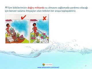 Tüm bitkilerimizin  doğru miktarda  su almasını sağlamada yardımcı olacağı için benzer sulama ihtiyaçları olan bitkileri bir araya toplayabiliriz. www.atikyonetim.com/evsel/ 