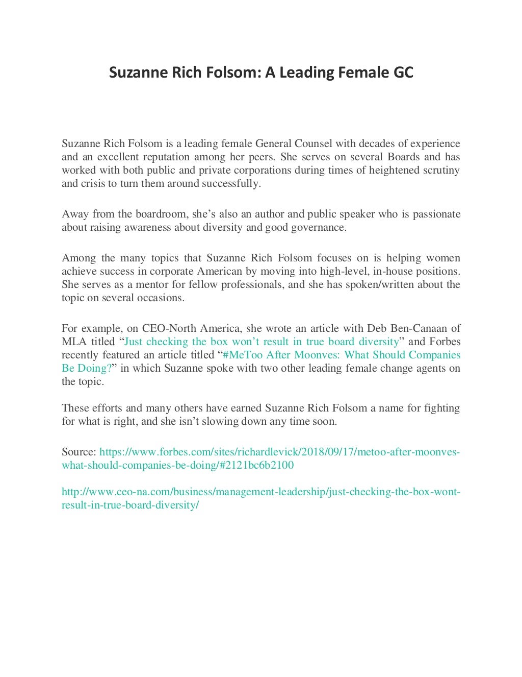 Suzanne Rich Folsom A Leading Female GC