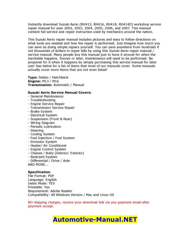Suzuki Aerio Service Repair Manual 2002 2007
