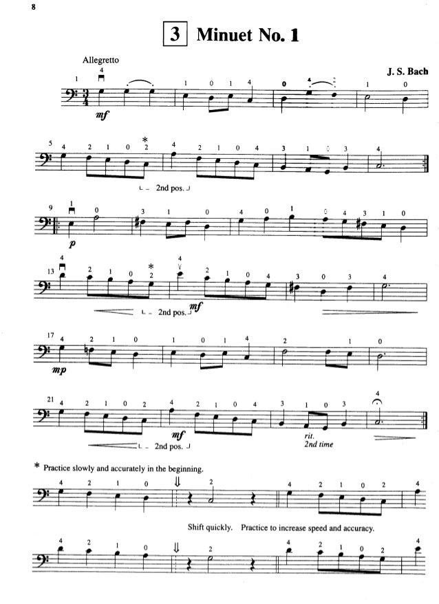 Image result for Suzuki cello- Minuet 1 J.S. Bach