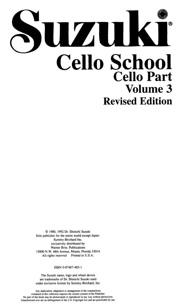 Suzuki Cello School Vol 3 Cello Part Piano Accompaniment
