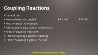 carbon-carbon bond
3Department of chemistry, University of Agriculture, Faisalabad
R-X + M-R R-R + MX
 