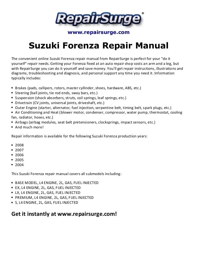 2007 Suzuki Forenza Automotive Manual Download 2007 Suzuki Forenza Automotive Manual Download