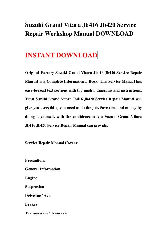 Grand Vitara Jb416 Jb420 Workshop Manual Manual