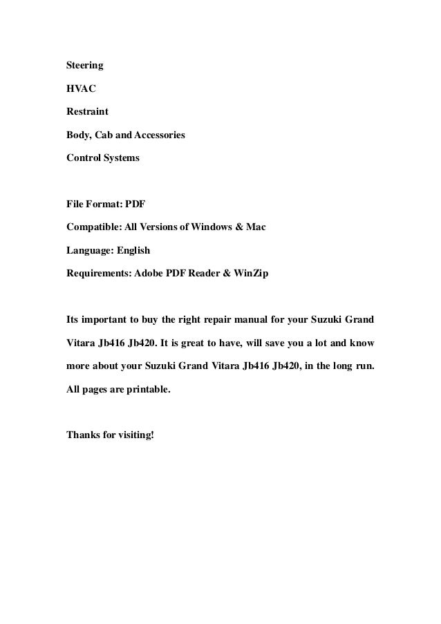 Suzuki grand vitara jb416 jb420 service repair workshop manual downlo…
