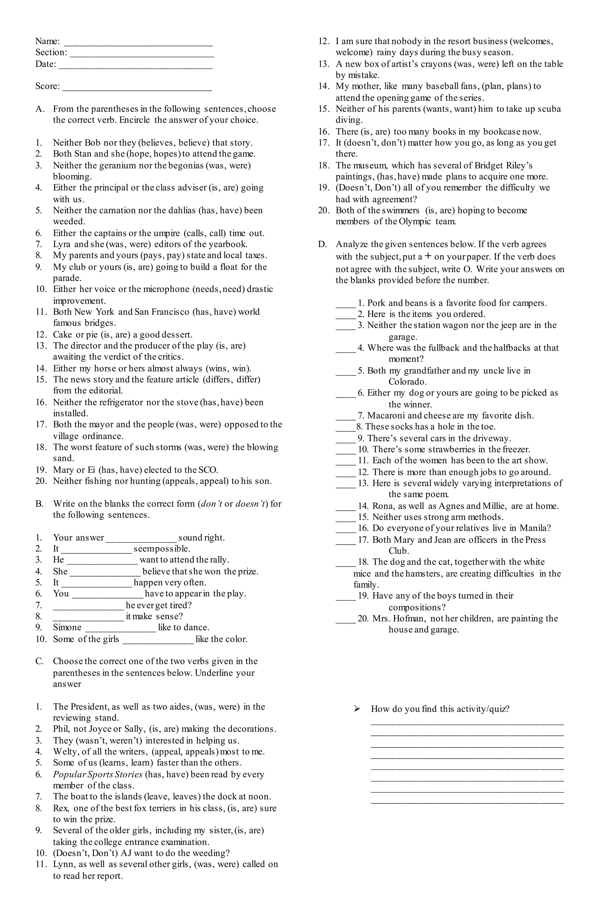 Subject Verb Agreement Quiz PDF subject-verb-agreement-quiz-pdf-verb-grammatical-number