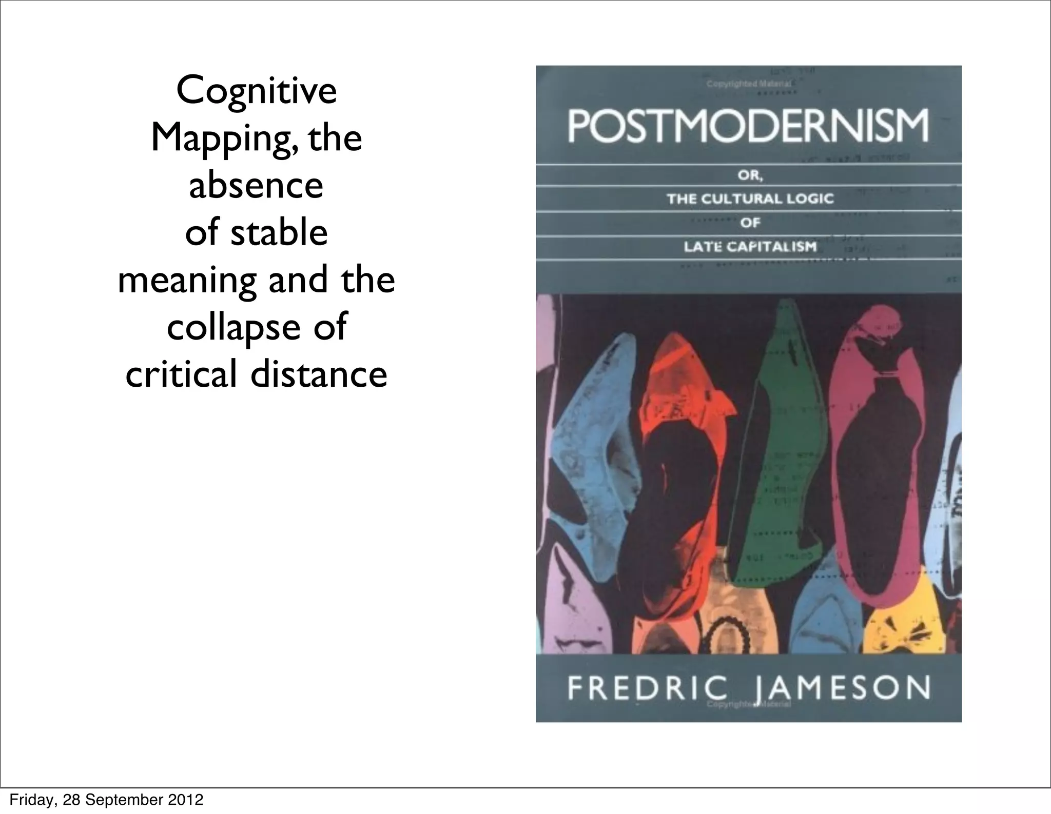 Cognitive
              Mapping, the
                  absence
                 of stable
             meaning and the
                collapse of
             critical distance




Friday, 28 September 2012
 