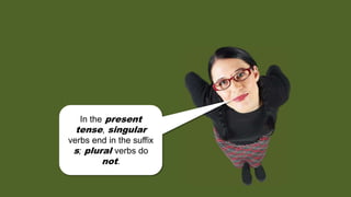 In the present
tense, singular
verbs end in the suffix
s; plural verbs do
not.
 