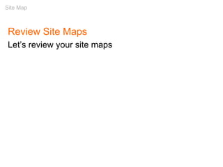 Review Site Maps
Let’s review your site maps
Site Map
 