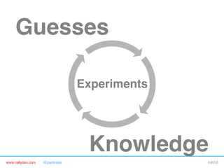 www.rallydev.com @zachnies! ©2013!
Guesses!
Knowledge!
Experiments!
 