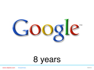 www.rallydev.com @zachnies! ©2013!
8 years!
 