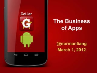 The Business
  of Apps

 @normanliang
 March 1, 2012



           @normanliang	
  
 