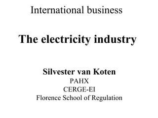 International business

The electricity industry

     Silvester van Koten
              PAHX
            CERGE-EI
   Florence School of Regulation
 