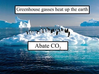 Greenhouse gasses heat up the earth




         Abate CO2
 