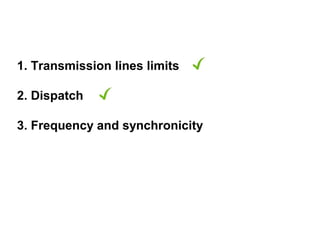 1. Transmission lines limits

2. Dispatch

3. Frequency and synchronicity
 