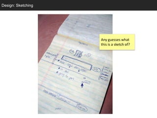 Design: Sketching
  Sketching




                    Any guesses what
                    this is a sketch of?
 