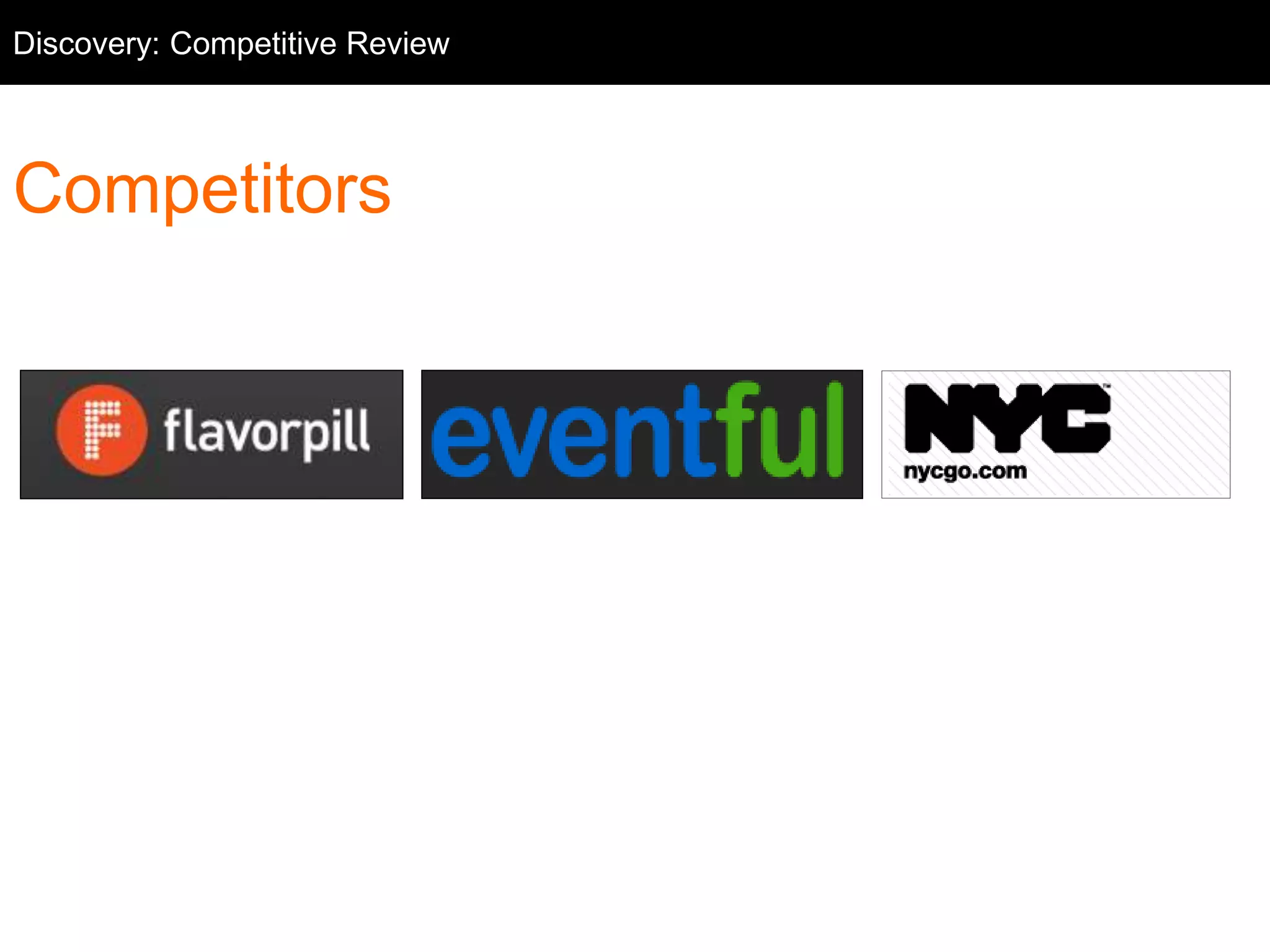 Competitive Review
Competitors
Discovery: Competitive Review
 