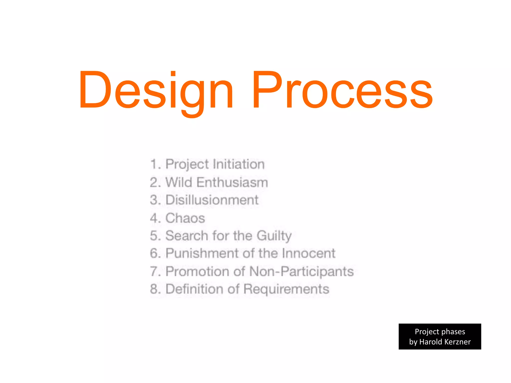 Design Process 
Project phases 
by Harold Kerzner 
 