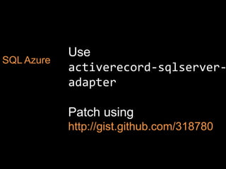 MYSQLSolution Acceleratorhttp://bit.ly/99Bx9H  Master/slave, scale up and down slaves, periodic backups