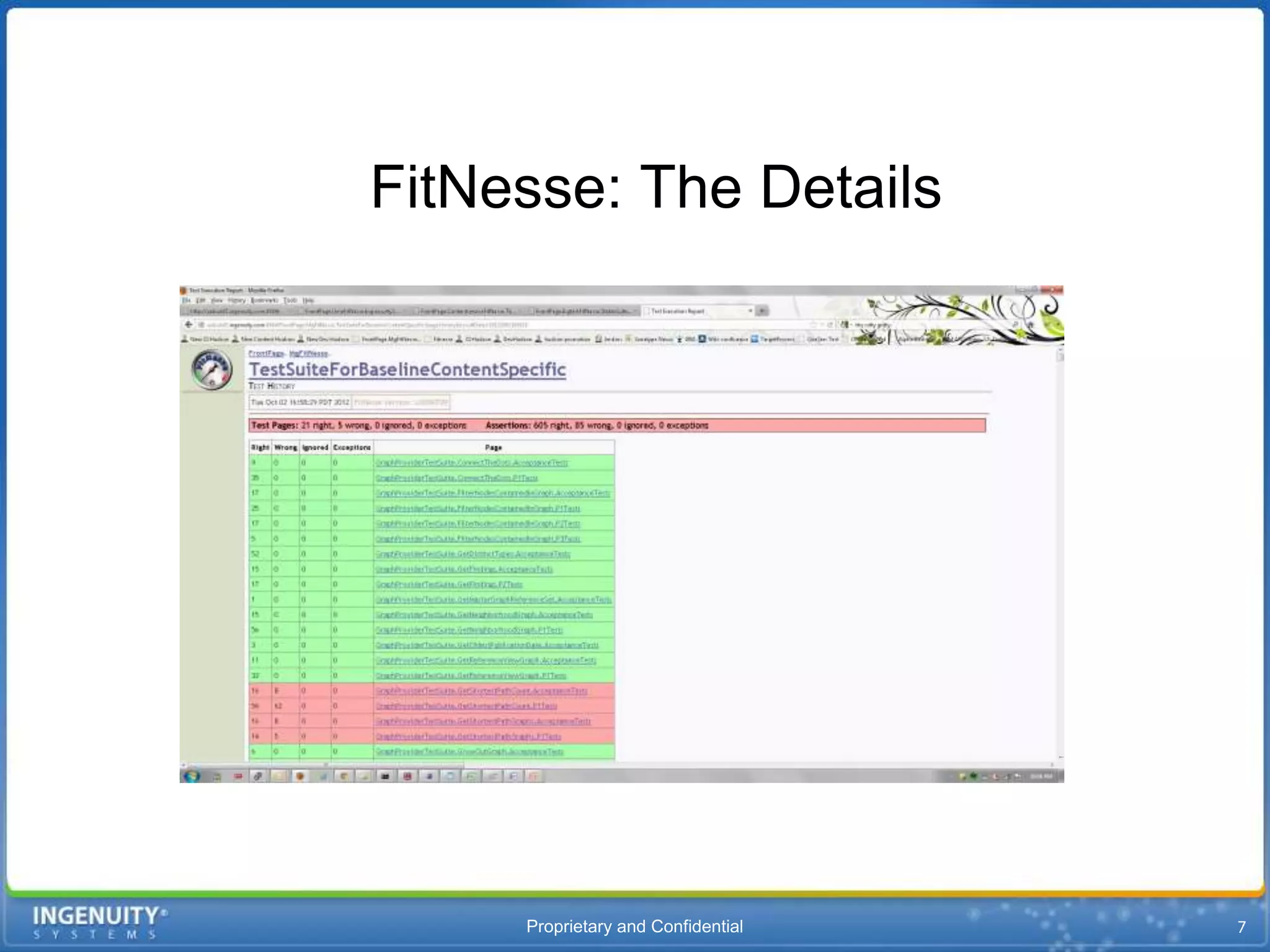 FitNesse: The Details




     Proprietary and Confidential
 