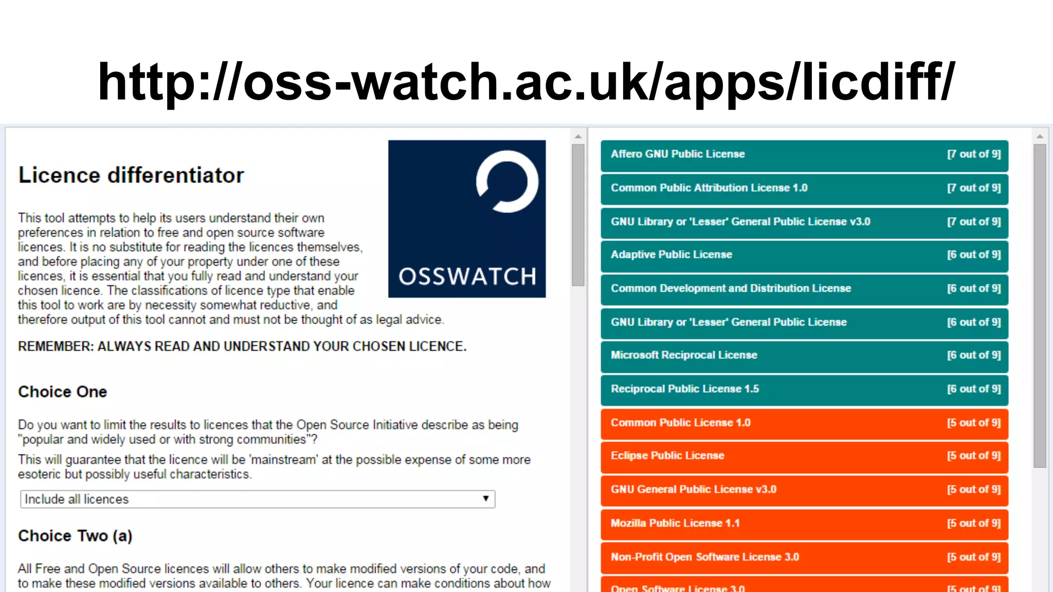 http://oss-watch.ac.uk/apps/licdiff/ 
 