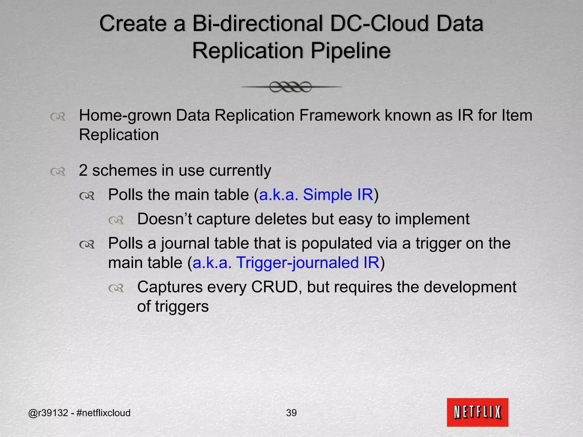 Translate RDBMS Concepts to Key-Value Store ConceptsAside from relations, relational databases typically offer the following:TransactionsLocksSequencesTriggersClocksA structured query language (i.e. SQL)Database server-side coding constructs (i.e. PL/SQL)Constraints@r39132 - #netflixcloud28