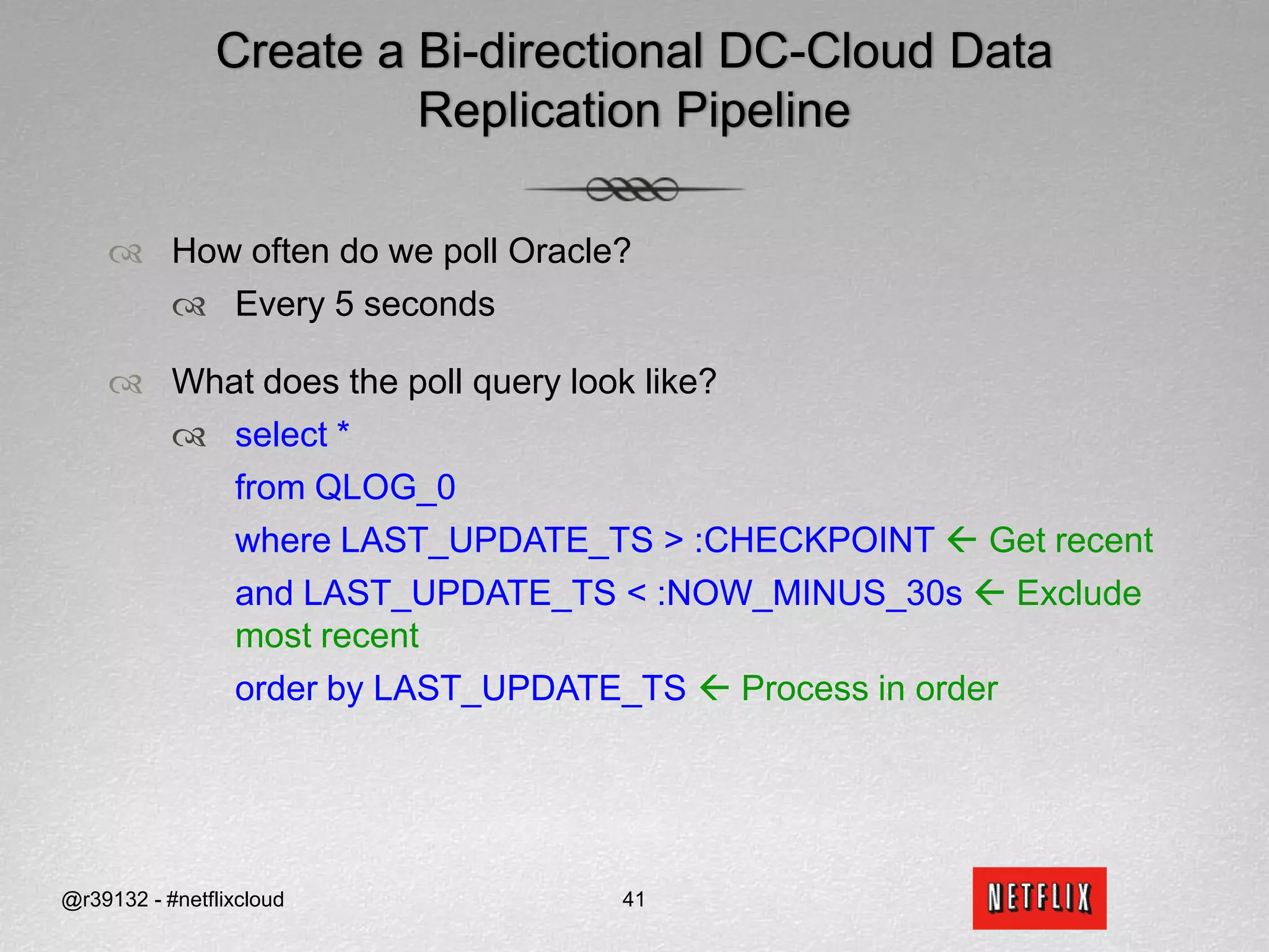 Translate RDBMS Concepts to Key-Value Store ConceptsNo schema - This is non-obvious. A query for a misspelled attribute name will not fail with an errorBEST PRACTICEImplement a schema validator in a common data access layerNo sequencesBEST PRACTICESequences are often used as primary keysIn this case, use a naturally occurring unique keyIf no naturally occurring unique key exists, use a UUIDSequences are also often used for orderingUse a distributed sequence generator or rely on client timestamps@r39132 - #netflixcloud30