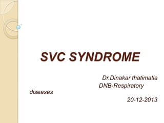 SVC SYNDROME
Dr.Dinakar thatimatla
DNB-Respiratory
diseases

20-12-2013

 
