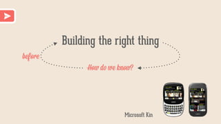 Building the right thing
How do we know?
before
Microsoft Kin
 