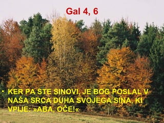 Gal 4, 6 KER PA STE SINOVI, JE BOG POSLAL V NAŠA SRCA DUHA SVOJEGA SINA, KI VPIJE: »ABA, OČE!«  