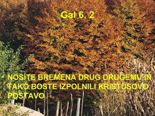 Gal 6, 2 NOSÍTE BREMENA DRUG DRUGEMU IN TAKO BOSTE IZPOLNILI KRISTUSOVO POSTAVO  