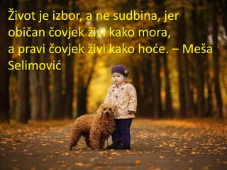 Život je izbor, a ne sudbina, jer
običan čovjek živi kako mora,
a pravi čovjek živi kako hode. – Meša
Selimovid

 