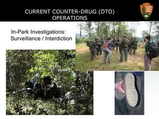 CURRENT COUNTER-DRUG (DTO)OPERATIONSUS Department of the InteriorNATIONAL PARK SERVICEIn-Park Investigations: Surveillance / Interdiction