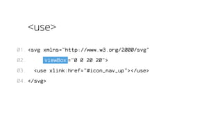 <use> 
<svg xmlns="http://www.w3.org/2000/svg" 
viewBox ="0 0 20 20"> 
<use xlink:href="#icon_nav_up"></use> 
</svg> 
01. 
02. 
03. 
04. 
 